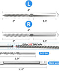Diagram of 80 Pack T316 Stainless Steel Left And Right Handed Swage Lag Screws For Wood Posts DIY Baluster Hardware Kit For One Eighth Inch Cable Railing Wrench Included Heavy Duty Outdoor Deck Rail Hardware showing dimensions and components.