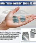 Hand holding 2 piece stretch belt mate kit with metal belt remover and installer tools for serpentine belts, universal car accessories