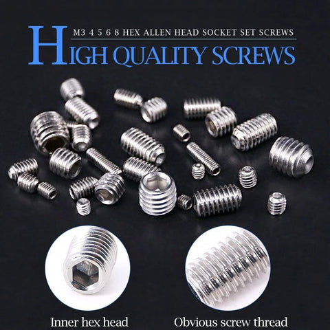 200 Piece M3 M4 M5 M6 M8 Hex Allen Head Socket Set Screw Assortment Kit Made Of 304 Stainless Steel