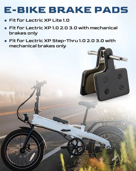 Heavy Duty Two Piece E Bike Brake Pads For Mechanical Disc Brakes Fits Lectric Xp 1.0 2.0 3.0 And Xp Lite close-up on ebike components.