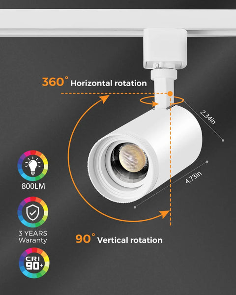 3-Color Zoomable LED Track Lighting Heads for Kitchen H Type Spotlight Fixtures, Dope Adjustable Beam 15 to 55, Flicker Free With CRI 90 Plus, 10W Each, White, 4 Pack