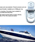 Eight Piece Rock Solid Tie Down D Ring Load Anchors With Heavy Duty Forged Iron Lashing Rings And Simple Mounting Brackets For Truck Trailer Boat Cargo Securing 1000 Kg Capacity No Sweat Setup close-up of mounted D-ring anchor ring
