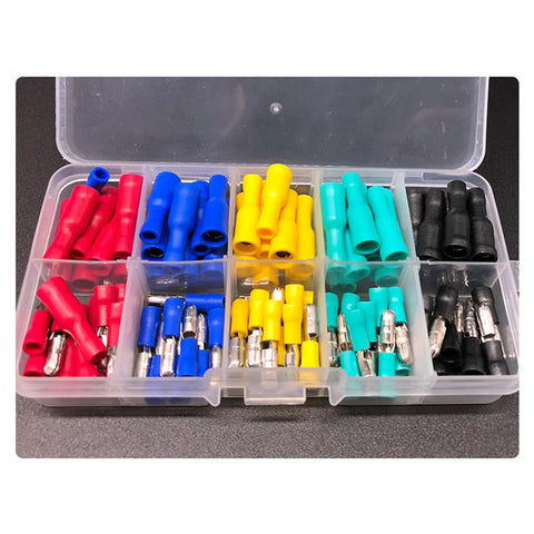 Insulated Male And Female Wire Connectors Kit, 100 Piece Quick Crimp Terminals For Automotive And Home Wiring in plastic box