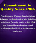 Commitment to Quality Since 1986 text on purple background