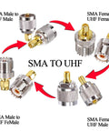 SMA To UHF Antenna Adapter Kit 4 Type Set PL259 To SMA Coax Connectors Gold And Silver Plated shown with adapter types