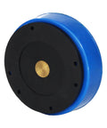 Blue magnetic base indicator back holder for 1-inch dial indicator with black face and brass center hub