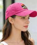 Rose red I'm Sexy And I Tow It Vintage Funny Camping RV Camper Truck Hat with adjustable strap, worn outdoors.