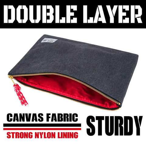 Heavy Duty Canvas Document Organizer Portfolio Featuring Secure Ykk Zipper And Built Tough Construction Ideal For The Daily Hustle And Office Grind showing a double layer bag with red lining.