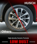 Comparison of dirty and clean wheel demonstrating Rear Ceramic Brake Pads Kit For Infiniti Vehicles Fits EX35 EX37 FX35 FX45 FX37