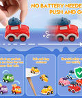 Safe Pull Back Cars Toy Set For Toddlers Ages 1 2 3 12 Construction Vehicle Cars Play Pack Educational Baby Toys For 12 18 Months Kid Approved, hand pushing red taxi car