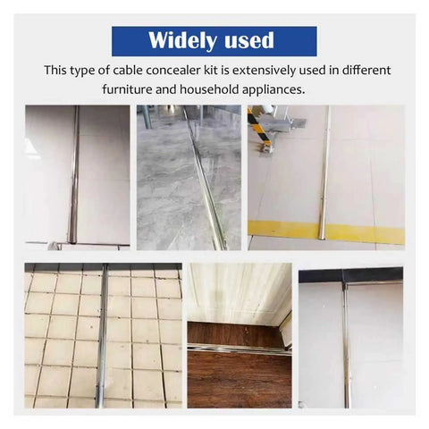 Long Stainless Steel Cord Cover Kit For Office Desks No Brainer Cable Management 79 Inch installed on various floor types