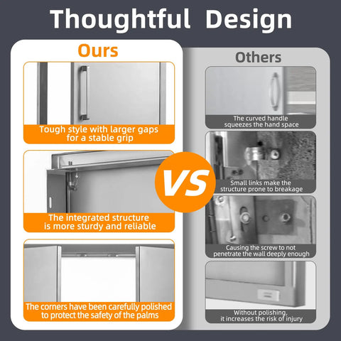 Comparison of features for Stainless Steel Flush Mount Outdoor Kitchen Door Set Double Access Door 30 Inch Wide 21 Inch High