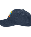 Side view of Lightweight Navy Blue Cap For Women With Dope Front Artwork Adjustable Buckle One Size Fits Most Casual Everyday Hat
