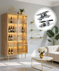 Living room with a showcase cabinet and glass shelves, featuring 5 pack glass clamps for 5 to 10mm thick glass durable rustproof bidirectional mounts.