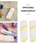 Top Tier 10 Piece Paint Roller Cover Refills For Smooth Wall And Ceiling Painting Ultra Thick Sleeves showing paint usage and tools.