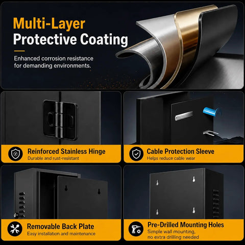 Heavy Duty Steel EV Charger Enclosure Weatherproof Outdoor Charging Station Box With Secure Keyless Combo Lock showing protective features.