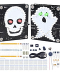 DIY Kit contents for Skull Ghost Soldering Project Kit For DIY Practice With Flashing Lights, Music And Power Switch, A Fun Home Decor And STEM Education Set For Family And Friends
