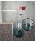 Sump Pump Alarm With 15-Foot Float Switch, 120 dB Siren, Rechargeable LiPo Battery Backup Lasts Up To A Week, installed in basement