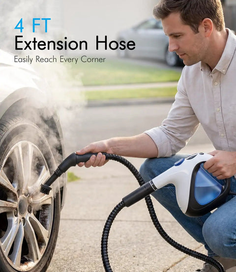 Handheld Steam Cleaner Instant Heat Up 3 Seconds For Homes Quick No Wait Heavy Duty High Temp Sanitizer used to clean car tire.