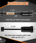 Dimensions of Keyed Alike Trailer Hitch Lock Set for 2 and 2.5 inch receivers with 5/8 inch pin, fits Ram 2500 3500 Ford F250 F350