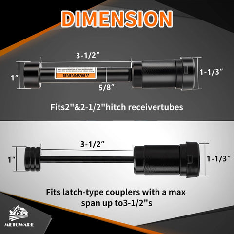 Dimensions of Keyed Alike Trailer Hitch Lock Set for 2 and 2.5 inch receivers with 5/8 inch pin, fits Ram 2500 3500 Ford F250 F350