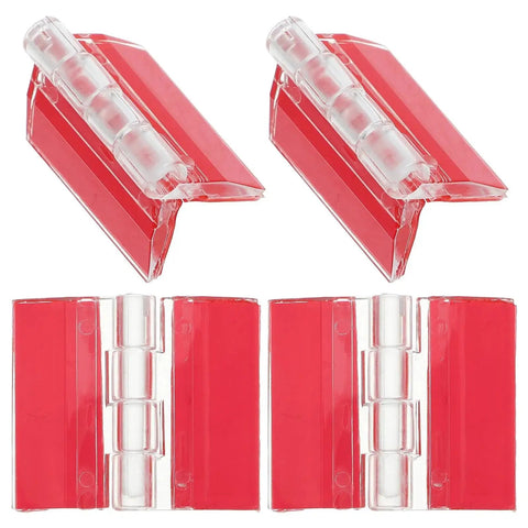No Drill Easy Install Peel And Stick Self Adhesive Acrylic Hinges 32 Piece Pack Transparent hinges displayed in red color
