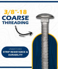 Heavy Duty 3/8 X 4 Carriage Bolt Kit Built To Last, Hot Dip Galvanized Grade 307A With 50 Pack, Includes 3/8 Inch USS Flat Washers And 3/8-16 Hex Nuts, Exterior Construction Ready, Gray Finish, 3/8-16 coarse thread