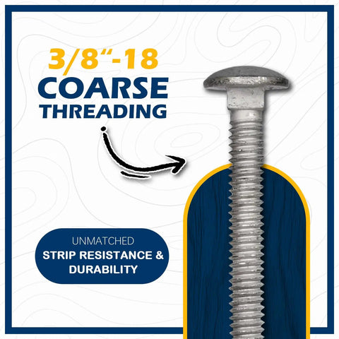 Heavy Duty 3/8 X 4 Carriage Bolt Kit Built To Last, Hot Dip Galvanized Grade 307A With 50 Pack, Includes 3/8 Inch USS Flat Washers And 3/8-16 Hex Nuts, Exterior Construction Ready, Gray Finish, 3/8-16 coarse thread
