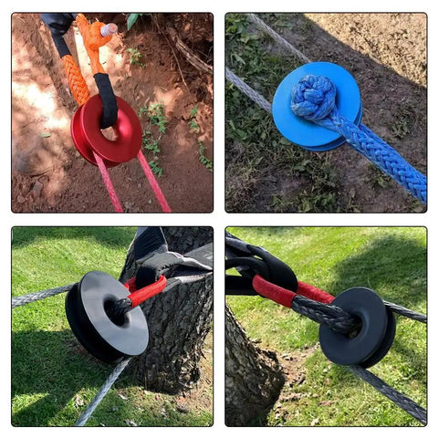 Heavy Duty Winch Snatch Recovery Ring With 55000 Lbs Minimum Break Strength Rope Retention Pulley on recovery rope, blue aluminum