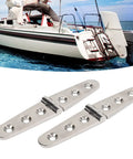 Tough As Nails Heavy Duty Strap Hinges, 1 Pair Real Deal Stainless Steel Marine Grade Hardware, three mounting holes displayed on a boat.