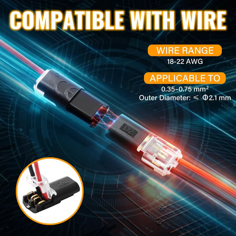 50 Pcs D2 Quick Connect Wire Connectors For LED Strip Lights Two Pin With Locking Buckle No Tools Needed One Step Connection 18 22 AWG