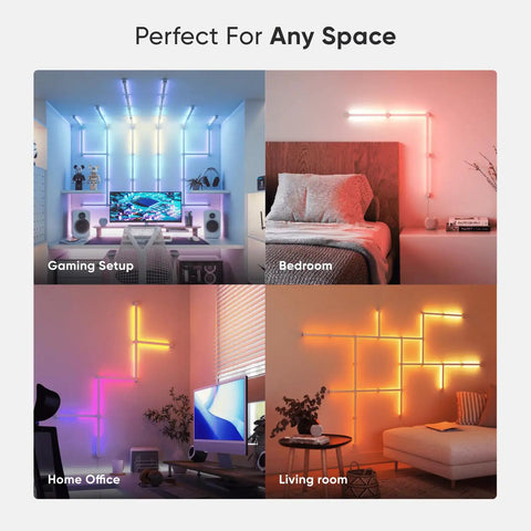 Lines Smart LED Wall Light Bar Kit With Music Sync And Screen Sync 16M Colors WiFi Control in gaming setup, bedroom, office, living room