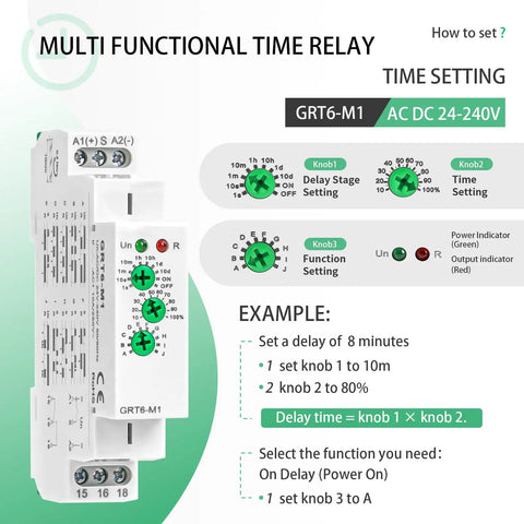 Go-To Programmable Time Relay Delay On Off 10A Industrial Timer For AC DC 24-240V knob controls and settings