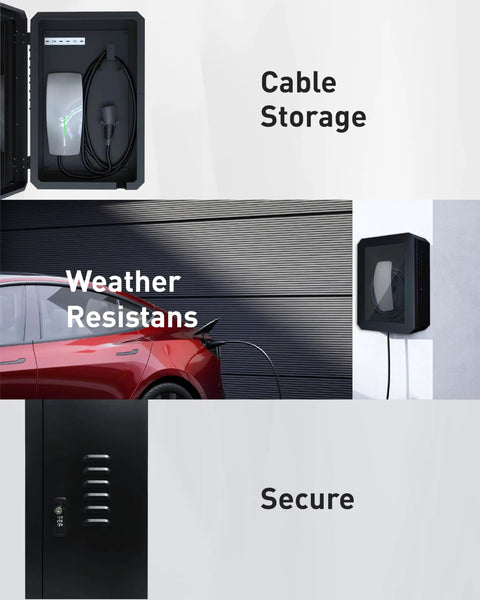 Outdoor EV Charger Enclosure Box For Wall Chargers Heavy Duty Steel Lock Box With Tempered Glass Front Weatherproof Cabinet