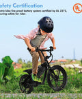 Kids Electric Bike With 350W Motor, 15.5 MPH Top Speed, 36V 5.2Ah Battery, 10 Mile Range, 16 Inch Pneumatic Tires, Dual Braking, For Ages Six And Up, Rugged Off Road Electric Bicycle with child rider and UL 2272 safety certification