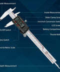 Go-To 6 Inch Digital Caliper With Large LCD Screen And Millimeter Readouts, component diagram, stainless steel vernier for projects.