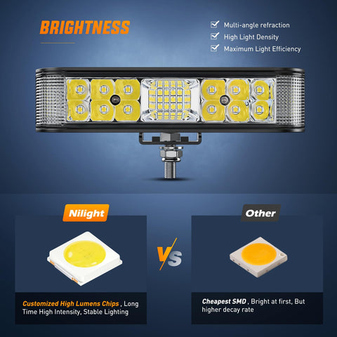 Side Shooter LED Light Bar Pair 6.5 Inch 60W Flood and Spot Beam Combo Pods with 16AWG 5Pin switch harness comparison
