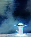 UFO Lamp With Glowing Alien Figures LED Touch Sensor Night Light, holographic design, color-changing UFO and cosmic backdrop.