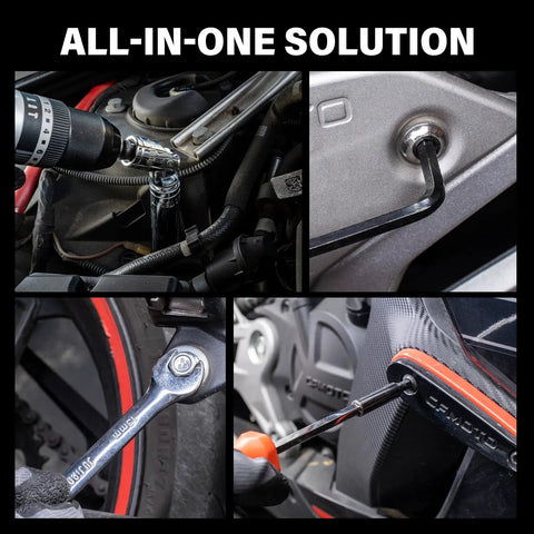 Beefy All In One Heavy Duty 264 Piece Mechanics Tool Set With SAE And Metric Sockets Drive Sizes shown in automotive use