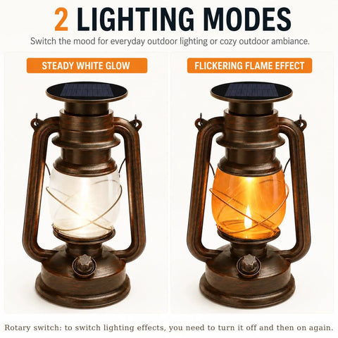Antique Style Battery Operated Lanterns 2 Pack With IP65 Waterproof Rating And Two Lighting Modes Steady Or Flicker Battery Included Rustic Hanging Decor For Garden Patio Camping And Emergency Use