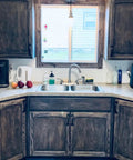 Straight Up Charred Aging Wood Stain For Interior Projects Delivers Rich Dark Burned Look Quick And Easy Water Based Low Odor Formula on kitchen cabinets.