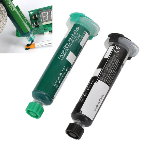Curable Solder Ink Insulating Protective Coating For PCB Circuit Board Repair And Maintenance, 2 Pack 10cc, Black And Green syringes