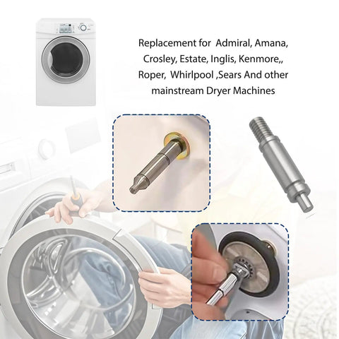 Professional Grade Dryer Drum Roller Shaft Kit, stainless steel replacement for whirlpool dryer machines.