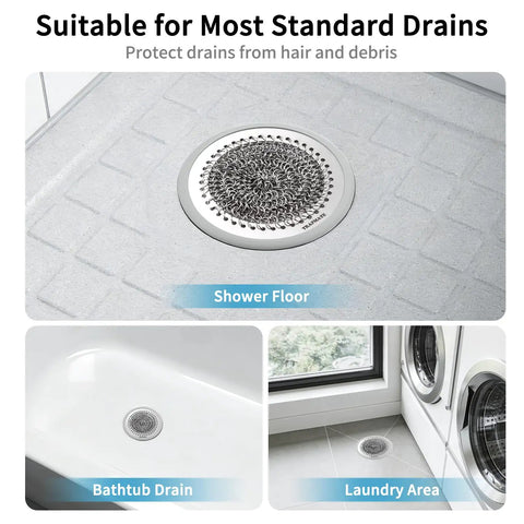 Premium Shower Drain Hair Catcher And Clog Prevention Protector Fits All Us Standard Flat Drains in shower, bathtub, and laundry.