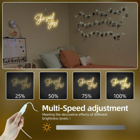 She Said Yes Neon Sign Warm White LED Wall Decor For Proposals And Engagements USB Powered Letter Neon Lights Display