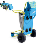 2 In 1 Beach Cart And Table With Big Balloon Wheels For Sand Flip From Cart To Table With Blue Palm Print Design
