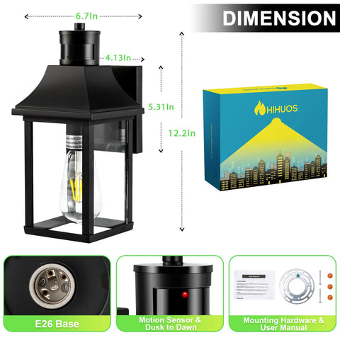 Exterior Outdoor Light Fixture With Motion Sensor Waterproof Wall Mount Sconce For House Patio Garage Balcony No Fuss Two Pack Dusk To Dawn Lighting Energy Smart And Motion Activated