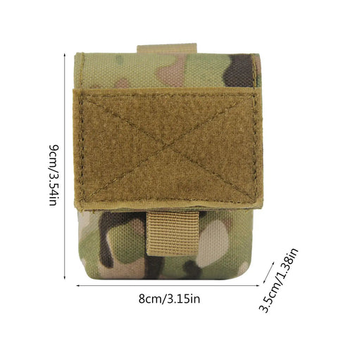 Front view of Outdoor Utility Gear Bag Pouch with Cigarette Holder Case and Belt Clip, khaki nylon 9x8x3.5cm