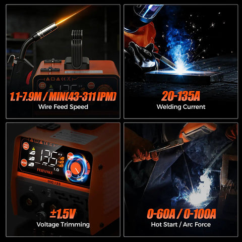 Beefy 4 In 1 Portable 135A MIG Welder 110V Flux Core MIG Stainless Flux MIG Stick MMA Lift TIG with LED display in action