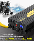 1500W Sump Pump Backup System No Battery Basement Protection Inverter with LCD Display and Auto Switches in use
